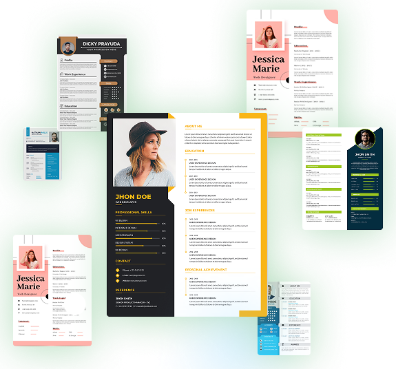Resume template examples showing various professional designs and layouts